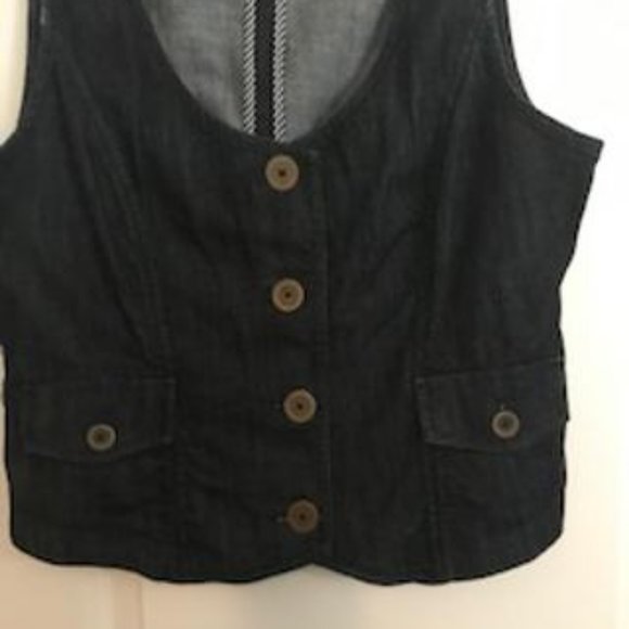NWOT Ann Taylor Loft Dark Blue Denim V-neck Button Front Vest Size 6 - Picture 7 of 11